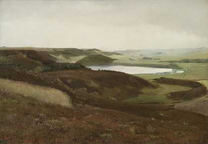 日德兰布莱鲁普附近的风景`A Landscape near Bryrup, Jutland (1888) by L.A. Ring
