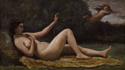 唤起爱`Evocation of Love (1850~55) by Jean-Baptiste-Camille Corot