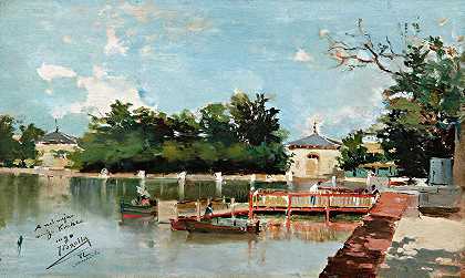 Retiro公园码头景观（马德里Retiro花园码头景观）`Vista Del Embarcadero Del Parque Del Retiro (View Of The Jetty In The Retiro Gardens, Madrid) (1882) by Joaquín Sorolla