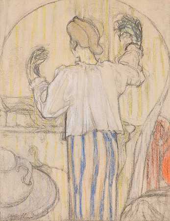 镜子前面（正面）`Devant le miroir (recto) (c. 1898) by Édouard Vuillard