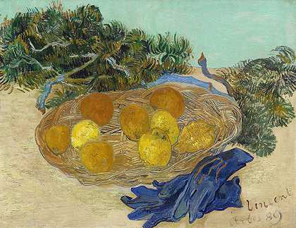 戴着蓝色手套的橘子和柠檬的静物画`Still Life of Oranges and Lemons with Blue Gloves (1889) by Vincent van Gogh