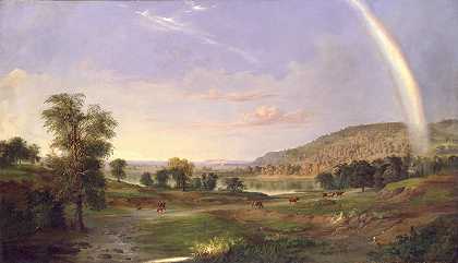 彩虹风景`Landscape with Rainbow (1859) by Robert S. Duncanson