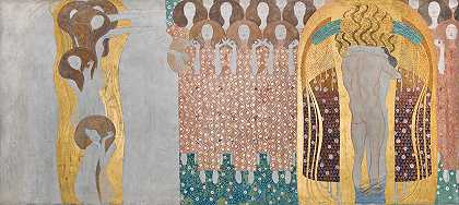 贝多芬雕带?艺术039?天堂合唱团和拥抱（表8，右侧长墙）`Beethovenfries; ;Die Künste, ;Paradieschor und ;Umarmung (Tafel 8, rechte Langwand) (1901) by Gustav Klimt