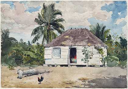 拿骚本地小屋`Native hut at Nassau (1885) by Winslow Homer