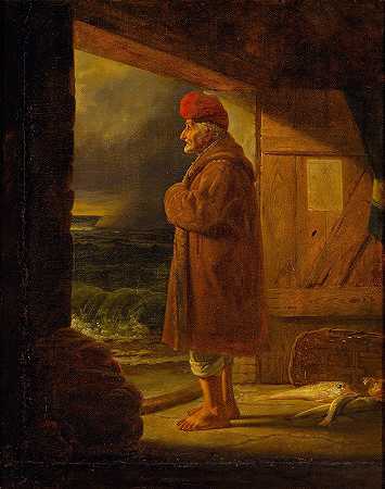 一个那不勒斯渔夫在他家门口`A Neapolitan Fisherman At His Door by Ernst Meyer