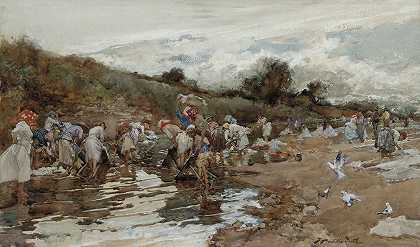 河边的洗衣女工`Washerwomen at the River (1913) by Francisco Pradilla