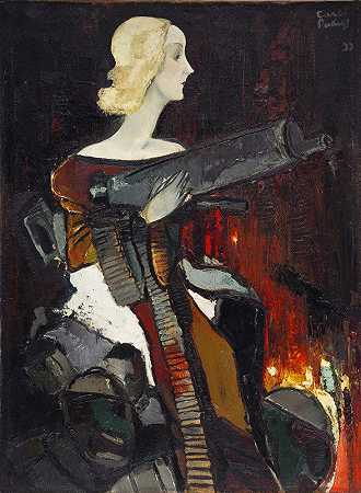拿着机枪的麦当娜`Madonna with a Machine Gun (1932) by Kārlis Padegs