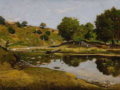 河流`The River ( 1870) by Henri-Joseph Harpignies