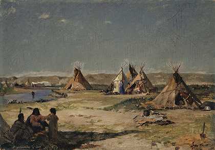 拉勒米印第安人帐篷营地`Tent Camp of the Indians at the Laramie (1866) by Frank Buchser