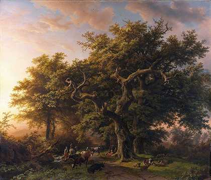 森林景观`Forest Scene (1848) by Barend Cornelis Koekkoek