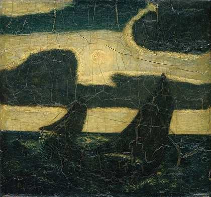 月光海洋`Moonlight Marine (1870–90) by Albert Pinkham Ryder