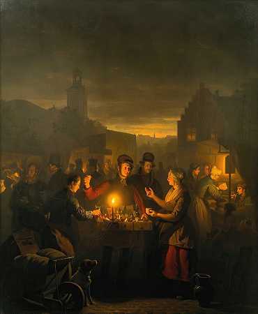 阿姆斯特丹夜之诺德马克`The Noordermarkt By Night, Amsterdam (1840) by Petrus van Schendel