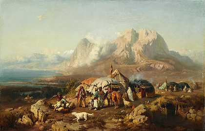 高加索的一个营地`A Camp in the Caucasus (1860) by Paul von Franken