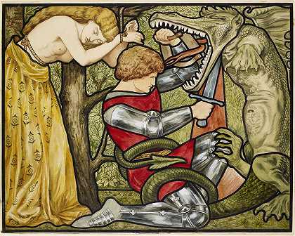 圣乔治的故事-圣乔治屠龙`The Story of St George – St George Slaying the Dragon (1875 90) by Rosa Corder