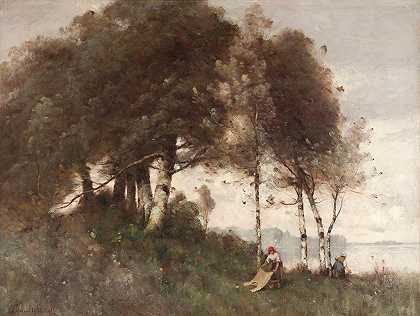 薰衣草景观`Paysage aux lavandières (After 1870) by Paul Désiré Trouillebert