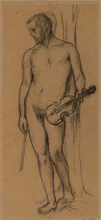 赤身裸体，手持小提琴和弓箭手`Homme nu, tenant un violon et un archet (1892~1894) by Pierre Puvis de Chavannes