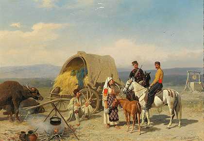 罗马尼亚农民巡逻队`Romanian Peasants with Patrol by Emil Volkers