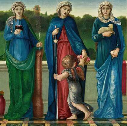 圣芭芭拉、圣多萝西和圣阿格尼斯`St Barbara, St Dorothy And St Agnes by Sir Edward Coley Burne-Jones