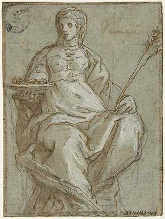 举着树枝和盘子的寓言女性形象`Allegorical Female Figure Holding a Branch and a Dish (1556–1641) by Lazzaro Tavarone