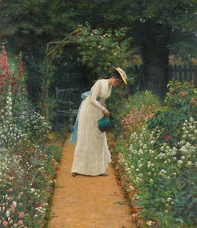 夫人s花园`My Ladys Garden (1905) by Edmund Blair Leighton