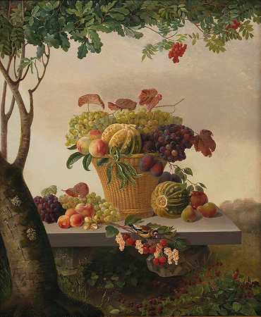 风景中的一篮水果`A Basket Of Fruit In A Landscape (1832) by Christine Løvmand