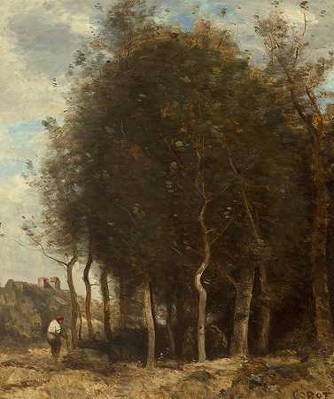 木材边缘`Lisière de bois (circa 1845~55) by Jean-Baptiste-Camille Corot