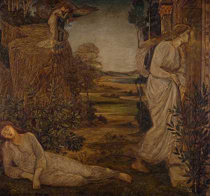 西风带着普赛克上山`Zephyrus Bearing Psyche to the Mountain (1881) by Sir Edward Coley Burne-Jones