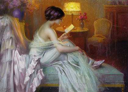 在灯光下看书`Reading at lamp light by Delphin Enjolras