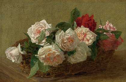 玫瑰花篮`Panier De Roses by Victoria Fantin-Latour