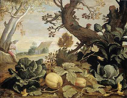 Landscape with fruits and vegetables in the foreground`Landscape with Fruits and Vegetables in the foreground (1600 ~ 1651) by Abraham Bloemaert