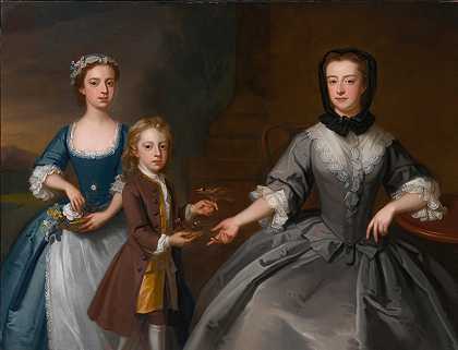 芬奇夫人及其儿子和女儿的肖像`Portrait Of Mrs. Finch With Her Son And Daughter (1810) by Enoch Seeman
