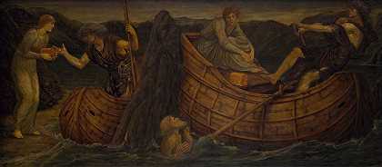 普赛克把硬币交给冥河的船夫`Psyche giving the Coin to the Ferryman of the Styx (1881) by Sir Edward Coley Burne-Jones