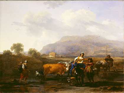流动农民（Le Soir）`Travelling Peasants (Le Soir) by Nicolaes Pietersz. Berchem