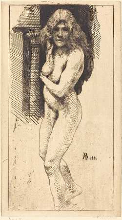 卡门裸体站立（卡门·努伊·德博特）`Carmen Standing in the Nude (Carmen nue debout) (1886) by Albert Besnard