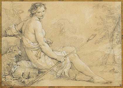 黛安娜，年轻的牧羊女`Diana, as a young shepherdess by Charles-Joseph Natoire