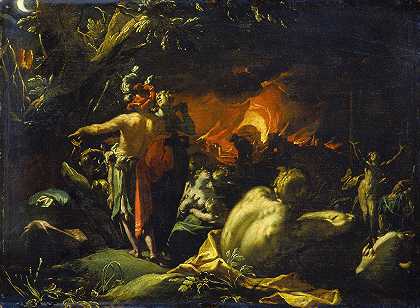 特洛伊的燃烧`The Burning of Troy (ca. 1593) by Abraham Bloemaert