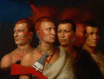 年轻的奥马哈、战鹰、小密苏里和波尼`Young Omahaw, War Eagle, Little Missouri, And Pawnees by Charles Bird King