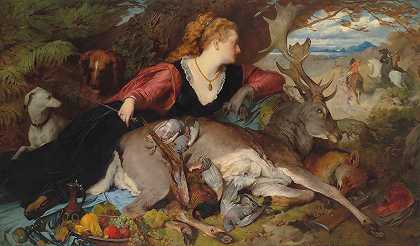 戴安娜在狩猎的战利品中`Diana amongst the spoils of the hunt (1872) by Ferdinand Keller