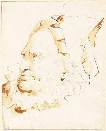 魔术师头像`Head of a Magician (c. 1760) by Giovanni Battista Tiepolo