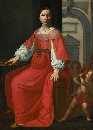 圣塞西莉亚和两个天使`Saint Cecilia With Two Angels by Giovanni Martinelli