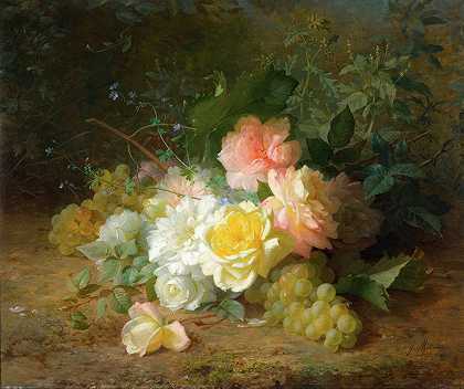 玫瑰和葡萄干`Roses Et Raisins by Jules Ferdinand Médard