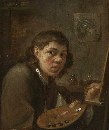 工作室里的自画像`Self~Portrait in the Studio (c. 1645) by Gillis van Tilborgh