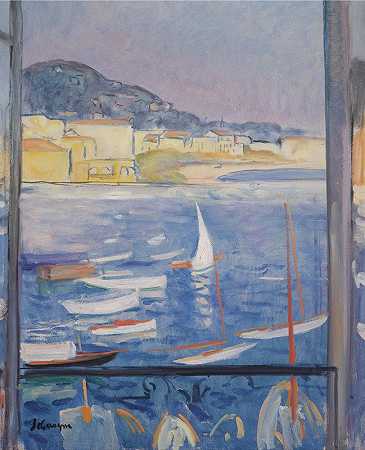 滨海Villefranche，港口窗户打开`Villefranche Sur Mer, Fenêtre Ouverte Sur Le Port (1926) by Henri Lebasque