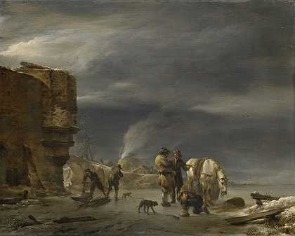 在城镇附近的冰上`On the Ice near a Town (1647) by Nicolaes Pietersz. Berchem