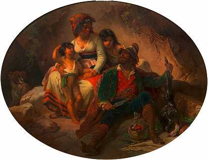 罗马强盗家族`Römische Räuberfamilie (1857) by Franz Dobiaschofsky