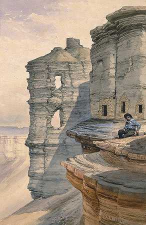 科罗拉多州里约曼科斯河畔的悬崖屋`Cliff Houses on the Rio Mancos, Colorado (1878) by William Henry Holmes