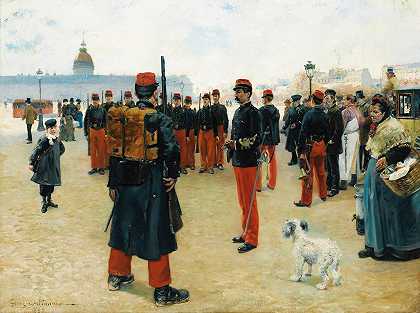 巴黎残疾人广场的下士学生`Elèves caporaux sur l’esplanade des invalides à Paris ( 1883) by Pierre Georges Jeanniot