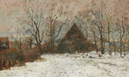 带农场的冬季景观`Winterlandschaft mit Gehöft (1920) by Rudolf Höckner