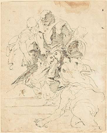古典人物聚集在骨灰盒周围`Classical Figures Gathered around an Urn (1724~1729) by Giovanni Battista Tiepolo