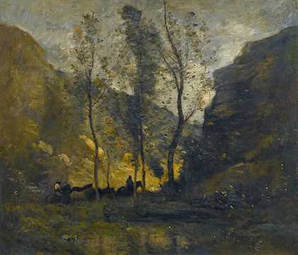 走私犯`Les Contrebandiers by Jean-Baptiste-Camille Corot